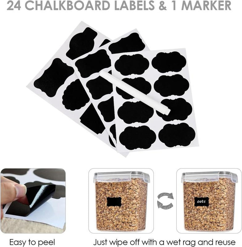 24-Piece Airtight Food Storage Set with Lids & Labels – Bpa-Free Plastic, Ideal for Cereal, Flour, Sugar – Stylish Gray Design Utensils