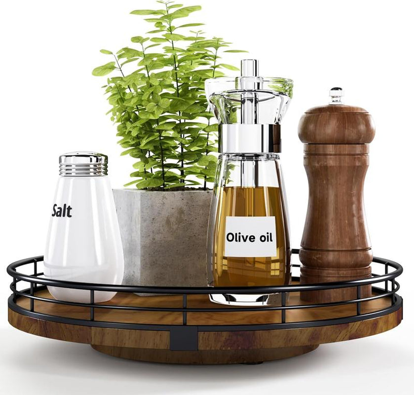 10" Lazy Susan Turntable Organizer for Cabinet, round Wooden Lazy Susan Organization and Storage for Dining Table, Pantry, Kitchen, Countertop, Cupboard,Home Decor, Walnut Wood