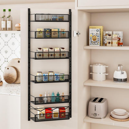 Over the Door Pantry Organizer, 6-Tier Pantry Organization and Storage,Adjustable Hanging Spice Rack Shelves, Cabinet Door Organizer for Easy Install, Home & Kitchen Essentials