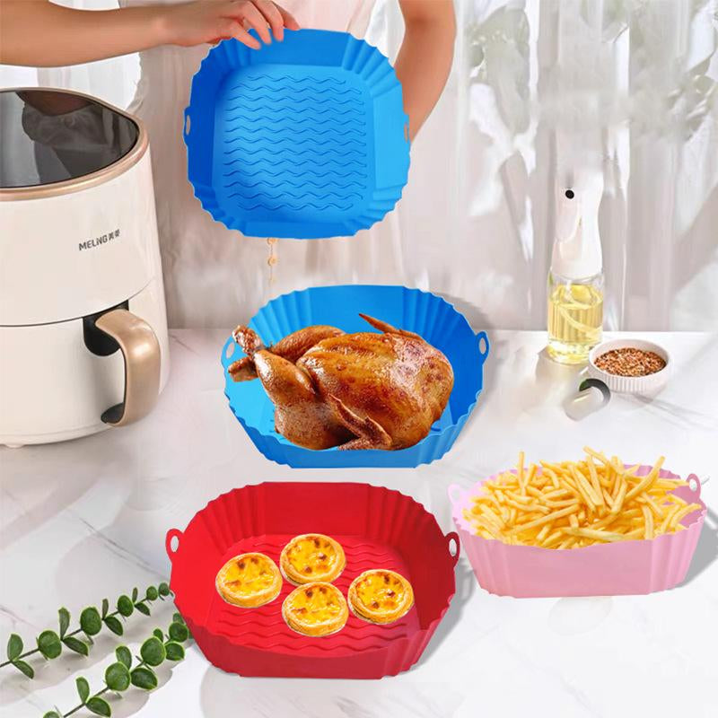 2 Pieces of Square Silicone Air Fryer Liners - 8-Inch Reusable Air Fryer Pots - Air Fryer Accessories - Air Fryer Inserts for 4 to 7 QT Oven and Microwave Accessories (Red + Blue)