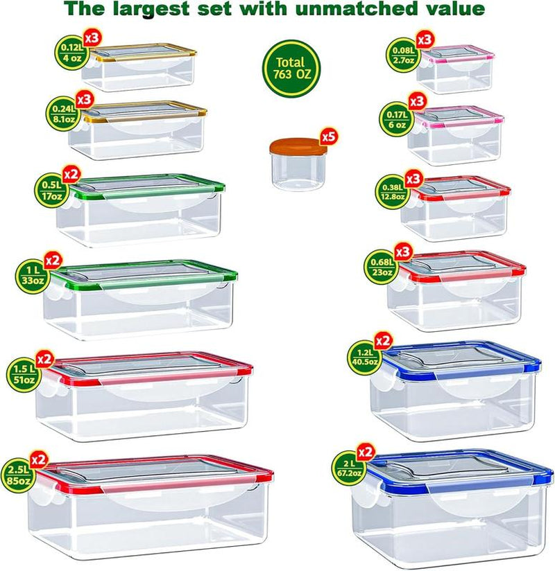 70 Pcs Large Food Storage Containers with Lids Airtight-85Oz-Small Box, Total 763OZ Stackable Kitchen Bowls Set(35 Containers,35 Lids)-Bpa Free Leak Proof Plastic Boxes- Freezer Microwave Safe Rectangular Square Utensils
