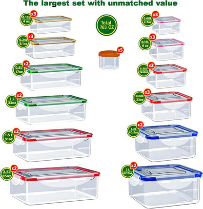 70 Pcs Large Food Storage Containers with Lids Airtight-85Oz-Small Box, Total 763OZ Stackable Kitchen Bowls Set(35 Containers,35 Lids)-Bpa Free Leak Proof Plastic Boxes- Freezer Microwave Safe Rectangular Square Utensils