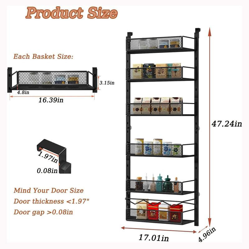 Over the Door Pantry Organizer, 6-Tier Pantry Organization and Storage,Adjustable Hanging Spice Rack Shelves, Cabinet Door Organizer for Easy Install, Home & Kitchen Essentials