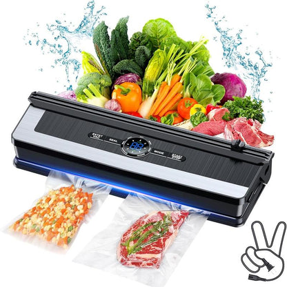 Vacuum Sealer Machine 8 in 1 with Build-In Cutter Automatic Air Sealing System LED Indicator for Food Storage Dry & Moist Modes 15Pcs Seal Bags Kit