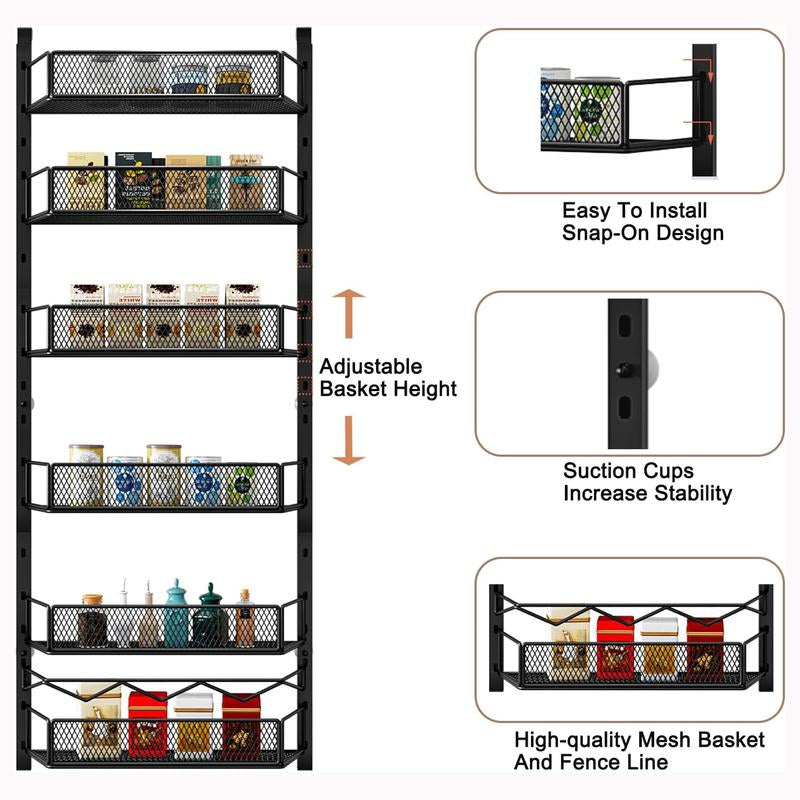 Over the Door Pantry Organizer, 6-Tier Pantry Organization and Storage,Adjustable Hanging Spice Rack Shelves, Cabinet Door Organizer for Easy Install, Home & Kitchen Essentials