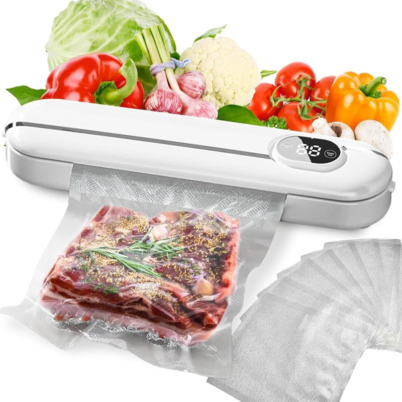 Vacuum Sealer Machine 8 in 1 with Build-In Cutter Automatic Air Sealing System LED Indicator for Food Storage Dry & Moist Modes 15Pcs Seal Bags Kit