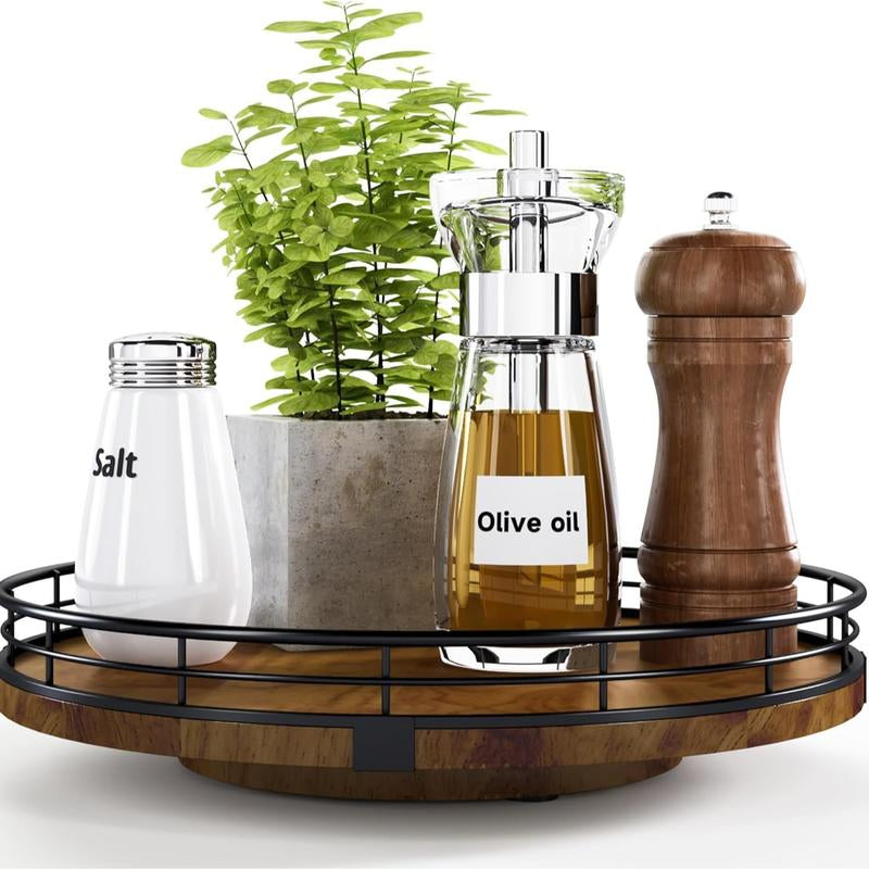 10" Lazy Susan Turntable Organizer for Cabinet, round Wooden Lazy Susan Organization and Storage for Dining Table, Pantry, Kitchen, Countertop, Cupboard,Home Decor, Walnut Wood