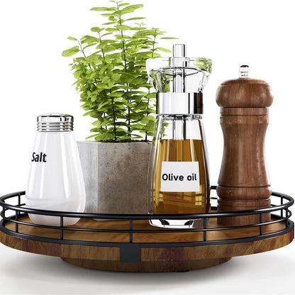 10" Lazy Susan Turntable Organizer for Cabinet, round Wooden Lazy Susan Organization and Storage for Dining Table, Pantry, Kitchen, Countertop, Cupboard,Home Decor, Walnut Wood