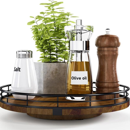 10" Lazy Susan Turntable Organizer for Cabinet, round Wooden Lazy Susan Organization and Storage for Dining Table, Pantry, Kitchen, Countertop, Cupboard,Home Decor, Walnut Wood