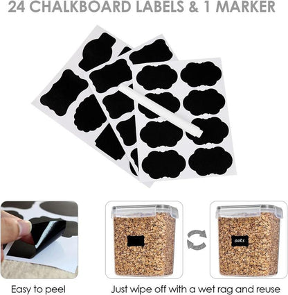 24-Piece Airtight Food Storage Set with Lids & Labels – Bpa-Free Plastic, Ideal for Cereal, Flour, Sugar – Stylish Gray Design Utensils