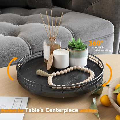 10" Lazy Susan Turntable Organizer for Cabinet, round Wooden Lazy Susan Organization and Storage for Dining Table, Pantry, Kitchen, Countertop, Cupboard,Home Decor, Walnut Wood