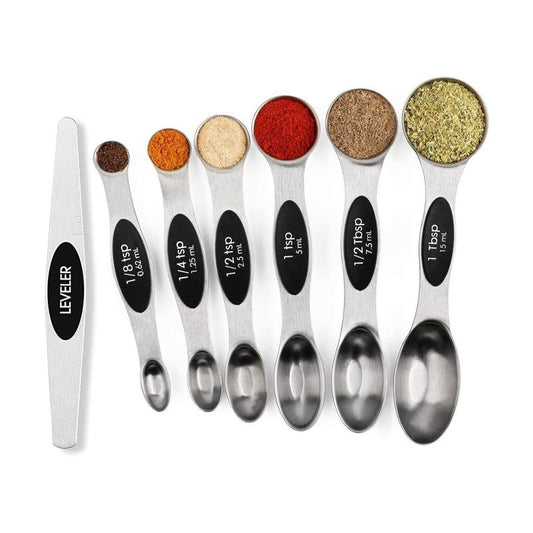 Magnetic Measuring Spoons Set Stainless Steel with Leveler, Stackable Metal Tablespoon Measure Spoon for Baking, Cups and Spoon Set Kitchen Gadgets Apartment Essentials Fits in Spice Jars Plastic Utensils