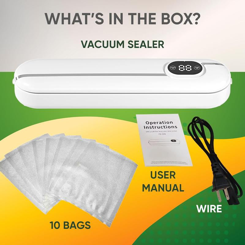 Vacuum Sealer Machine 8 in 1 with Build-In Cutter Automatic Air Sealing System LED Indicator for Food Storage Dry & Moist Modes 15Pcs Seal Bags Kit