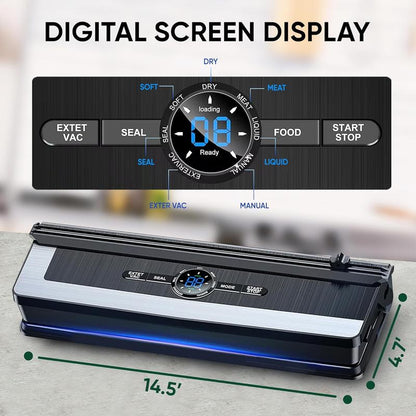 Vacuum Sealer Machine 8 in 1 with Build-In Cutter Automatic Air Sealing System LED Indicator for Food Storage Dry & Moist Modes 15Pcs Seal Bags Kit