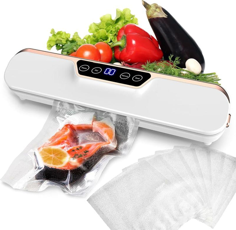 Vacuum Sealer Machine 8 in 1 with Build-In Cutter Automatic Air Sealing System LED Indicator for Food Storage Dry & Moist Modes 15Pcs Seal Bags Kit