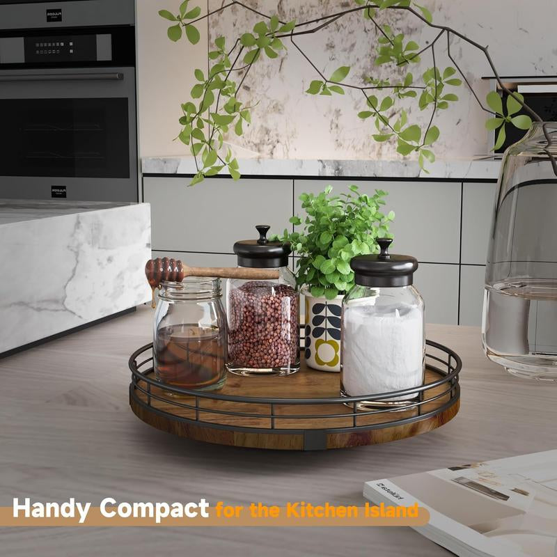 10" Lazy Susan Turntable Organizer for Cabinet, round Wooden Lazy Susan Organization and Storage for Dining Table, Pantry, Kitchen, Countertop, Cupboard,Home Decor, Walnut Wood