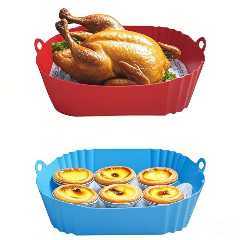 2 Pieces of Square Silicone Air Fryer Liners - 8-Inch Reusable Air Fryer Pots - Air Fryer Accessories - Air Fryer Inserts for 4 to 7 QT Oven and Microwave Accessories (Red + Blue)