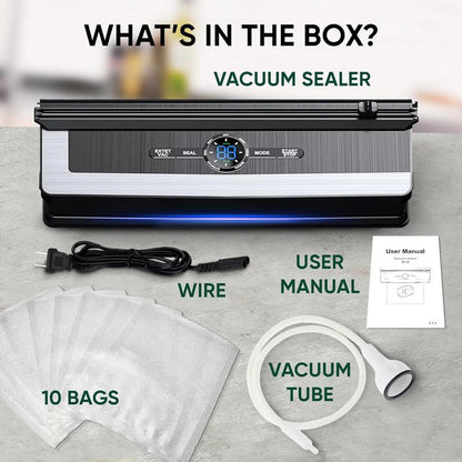 Vacuum Sealer Machine 8 in 1 with Build-In Cutter Automatic Air Sealing System LED Indicator for Food Storage Dry & Moist Modes 15Pcs Seal Bags Kit
