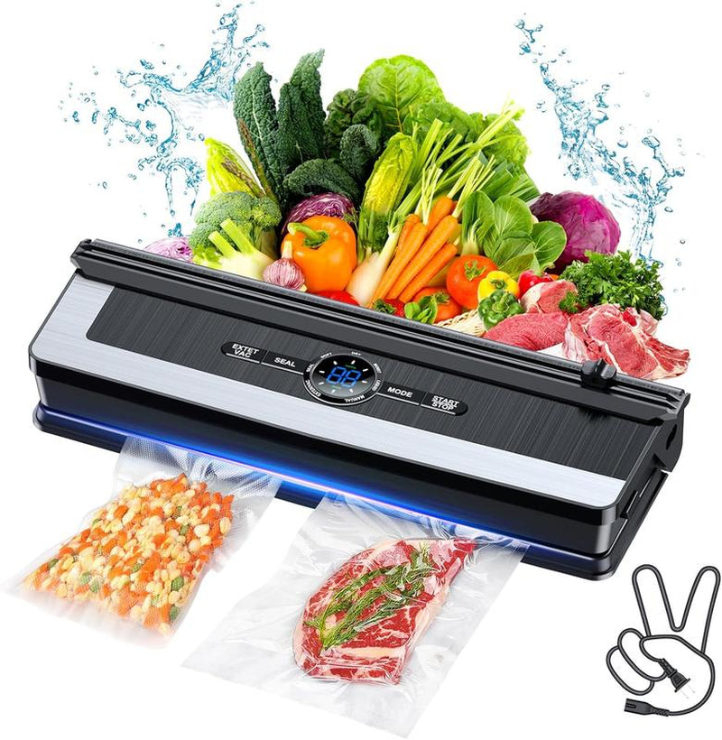 Vacuum Sealer Machine 8 in 1 with Build-In Cutter Automatic Air Sealing System LED Indicator for Food Storage Dry & Moist Modes 15Pcs Seal Bags Kit
