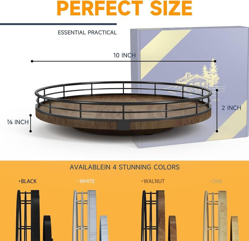 10" Lazy Susan Turntable Organizer for Cabinet, round Wooden Lazy Susan Organization and Storage for Dining Table, Pantry, Kitchen, Countertop, Cupboard,Home Decor, Walnut Wood