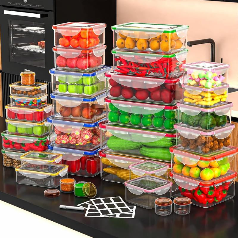 70 Pcs Large Food Storage Containers with Lids Airtight-85Oz-Small Box, Total 763OZ Stackable Kitchen Bowls Set(35 Containers,35 Lids)-Bpa Free Leak Proof Plastic Boxes- Freezer Microwave Safe Rectangular Square Utensils