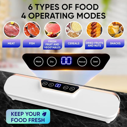 Vacuum Sealer Machine 8 in 1 with Build-In Cutter Automatic Air Sealing System LED Indicator for Food Storage Dry & Moist Modes 15Pcs Seal Bags Kit
