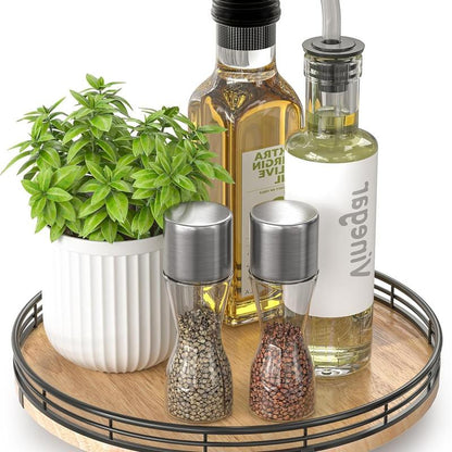 10" Lazy Susan Turntable Organizer for Cabinet, round Wooden Lazy Susan Organization and Storage for Dining Table, Pantry, Kitchen, Countertop, Cupboard,Home Decor, Walnut Wood