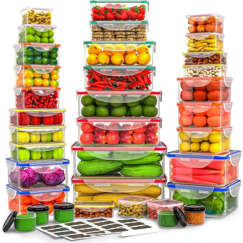 70 Pcs Large Food Storage Containers with Lids Airtight-85Oz-Small Box, Total 763OZ Stackable Kitchen Bowls Set(35 Containers,35 Lids)-Bpa Free Leak Proof Plastic Boxes- Freezer Microwave Safe Rectangular Square Utensils