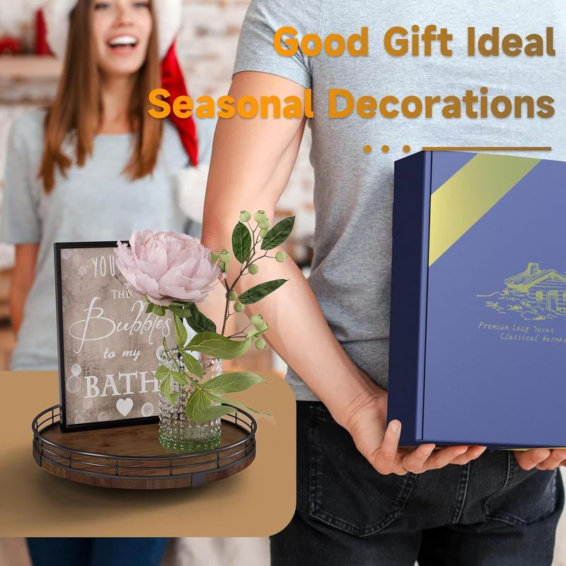 10" Lazy Susan Turntable Organizer for Cabinet, round Wooden Lazy Susan Organization and Storage for Dining Table, Pantry, Kitchen, Countertop, Cupboard,Home Decor, Walnut Wood